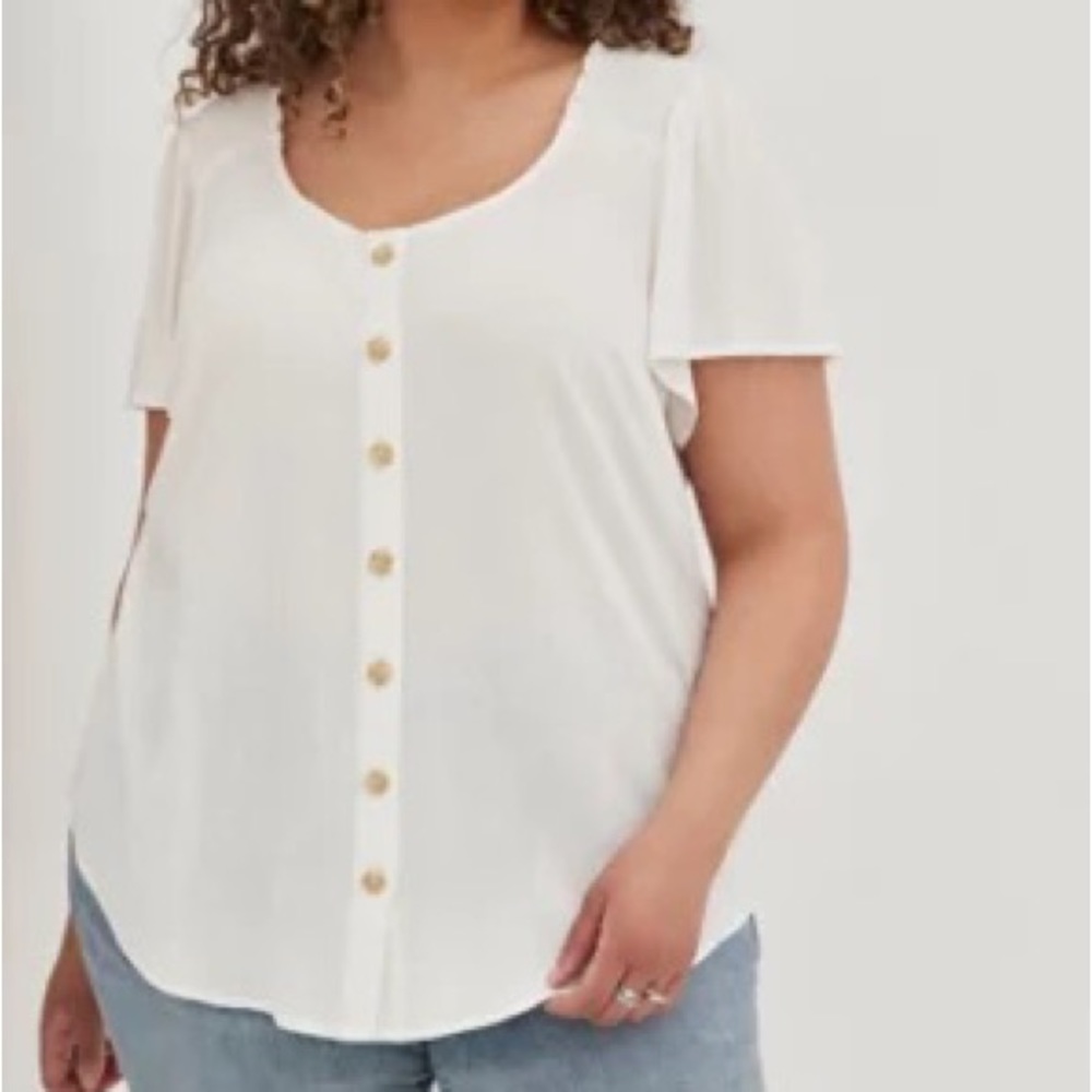 Torrid Rayon Slub Button-Front Flutter Sleeve Top - image 1